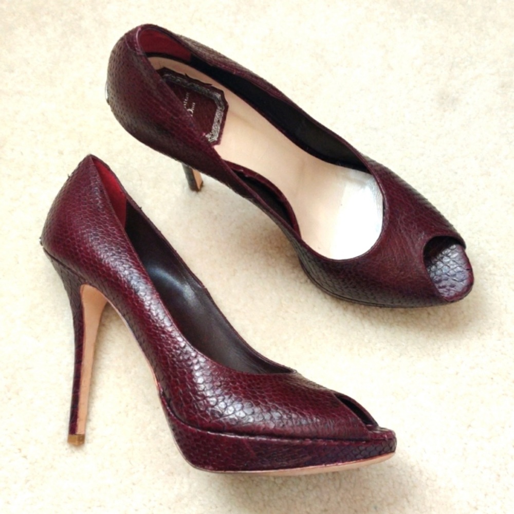 Christian Dior Purple Python Miss Peep Toe Platform Pumps Size 39.5